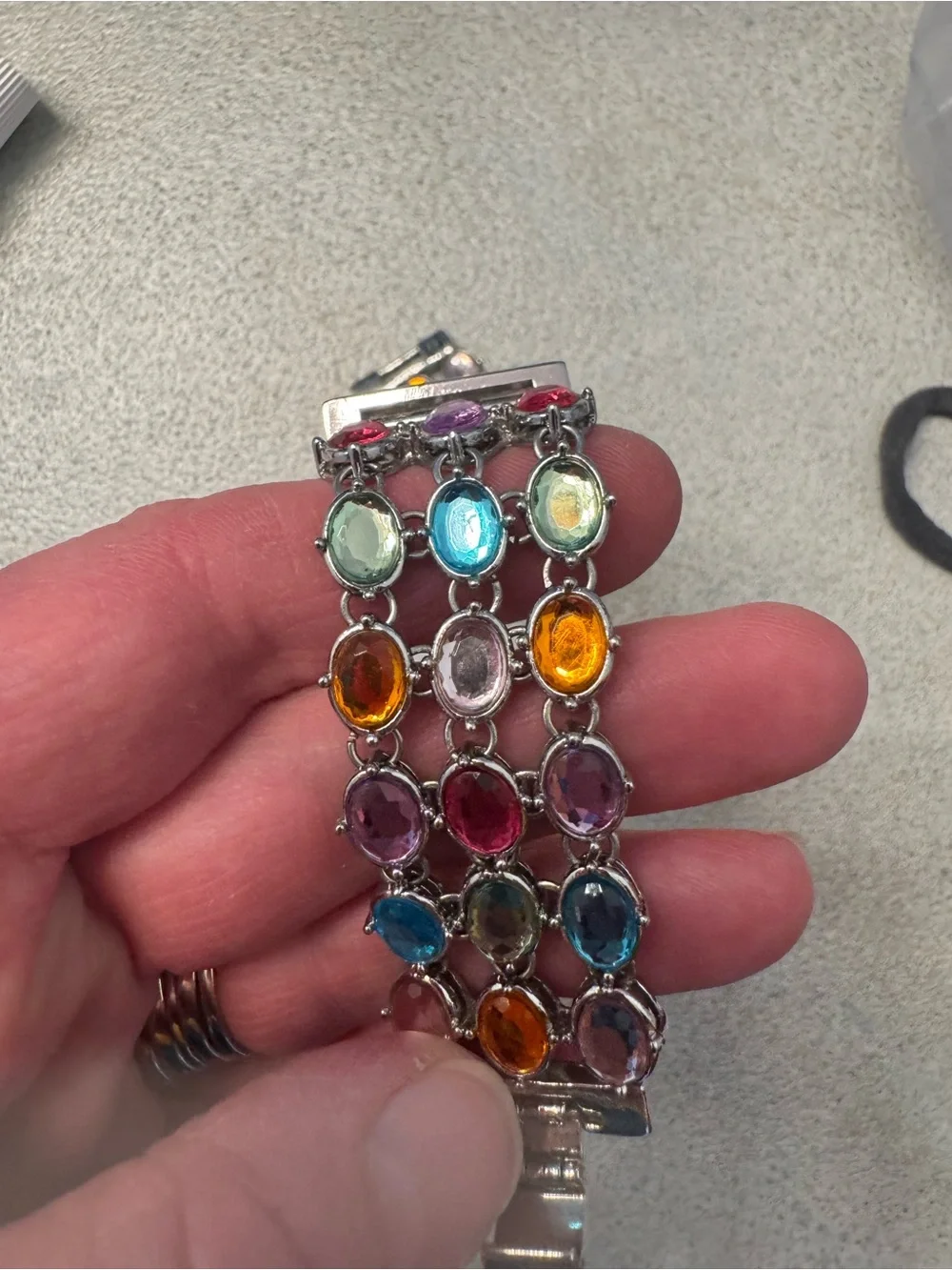 Vintage JB brand Colorful Multi-Stone Silver Bracelet Watch **not working**